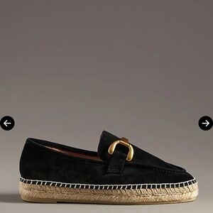 Anthropologie Bibi Lou Black Loafers with Gold Detail size 40